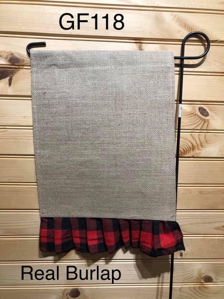 Garden Flag - GF118 - Real Burlap with Red Buffalo Ruffle Bottom