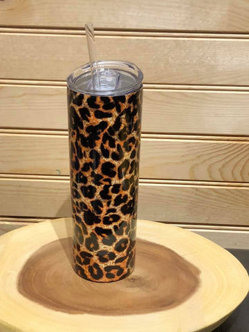Leopard Skinny 20 oz Stainless Steel Tumbler with Straw