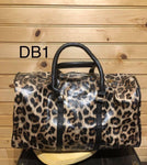 Vegan Leather Duffle Bag with Strap - DB1 - Brown Leopard
