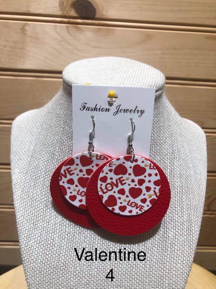 Valentine Earring - 2 Layer Round Red / Love with Hearts