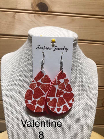 Valentine Earring - 2 Tear Drop Red / Large Hearts