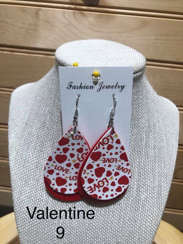 Valentine Earring - 2 Tear Drop Red / Love and Hearts