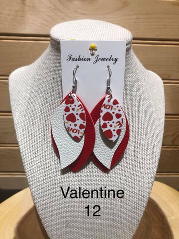 Valentine Earring - 3 Layer Diamond shape Red /Wave White / Diamond White with Love/Hearts
