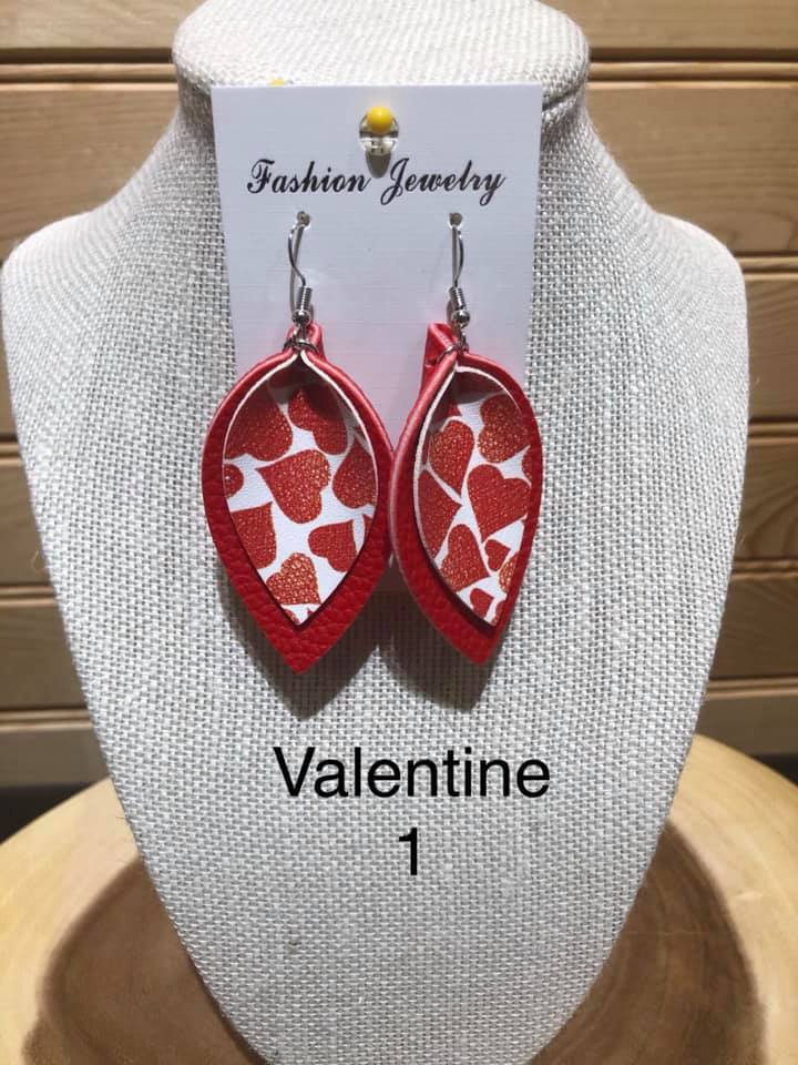 Valentine Earring - Pinch Red with Overlay white with Red Hearts
