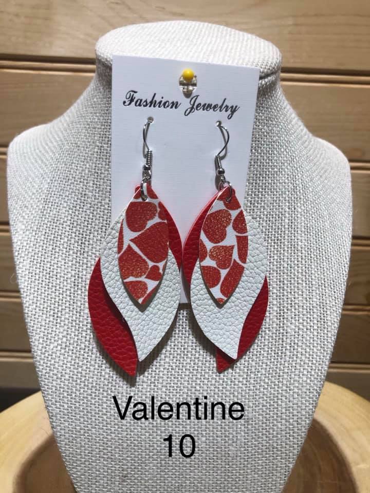 Valentine Earring - 3 Layer Wave Red / White / Diamond White with Large Hearts