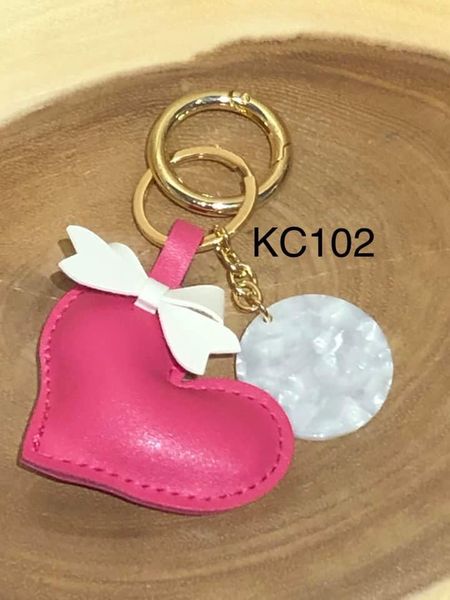 Puffy Heart Keyring with monogram circle.  - Hot Pink