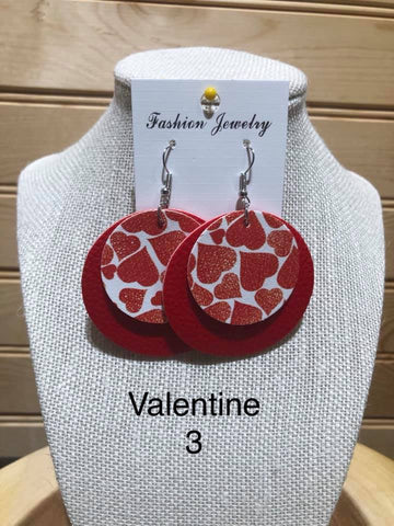 Valentine Earring - 2 Layer Round Red / Large Hearts