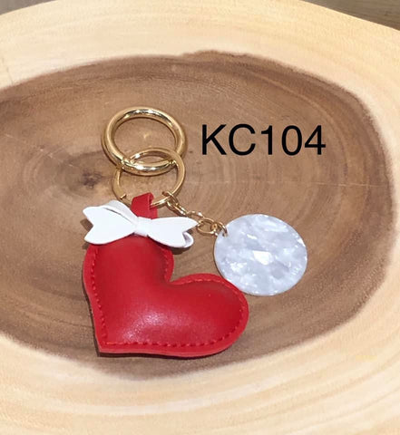Puffy Heart Keyring with monogram circle.  - Red