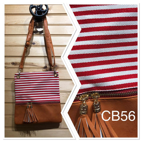 Stripe Cross Body Bag - Red Stripe with Lt Brown Vegan Leather