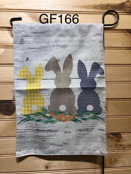 Garden Flag - GF166 - Easter Bunny Backs yellow Polka dot, Taupe and Grey Polka dot