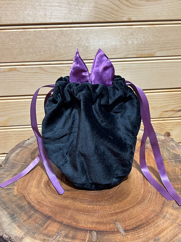 Velveteen  Candy Pouch - Black with Purple ears