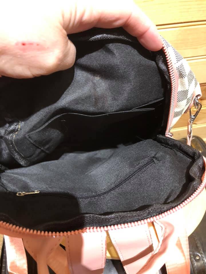 Vegan Leather Backpack - Grey and White