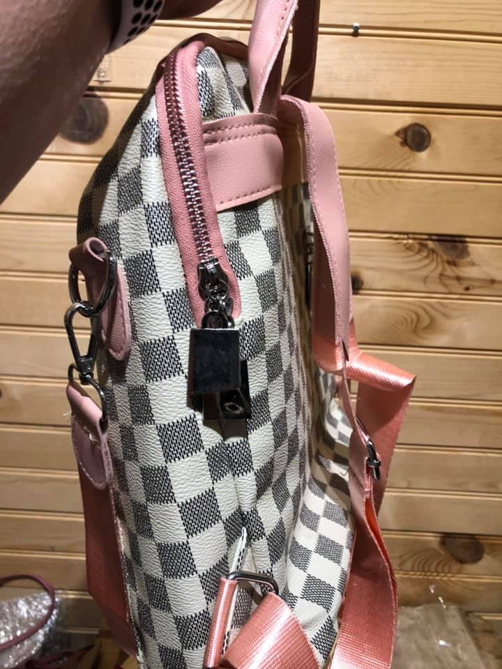 Vegan Leather Backpack - Grey and White