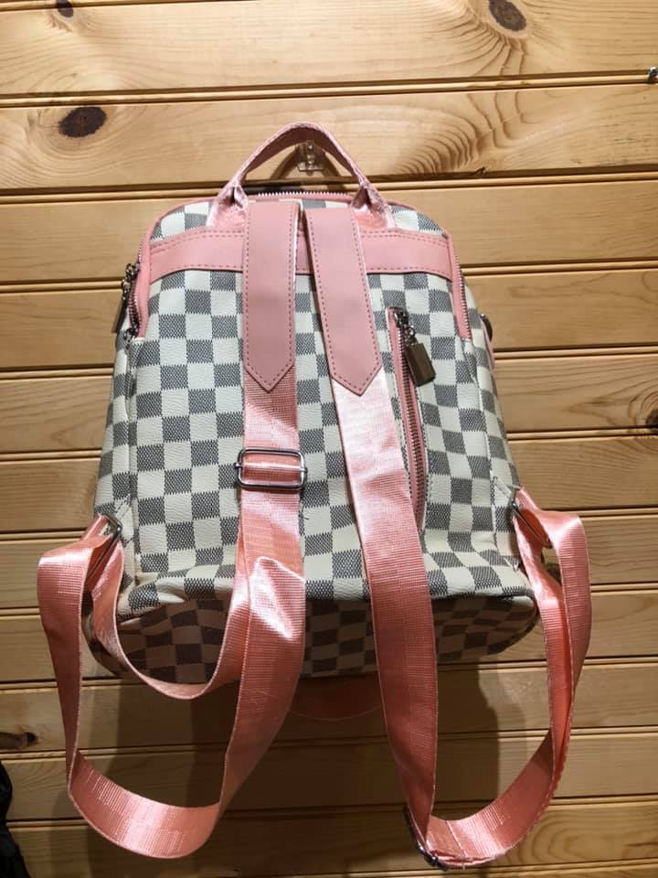 Vegan Leather Backpack - Grey and White