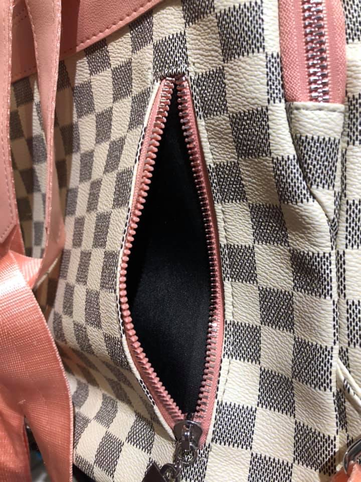 Vegan Leather Backpack - Grey and White
