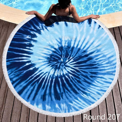 Round Beach Towel - Blue Tie Dye