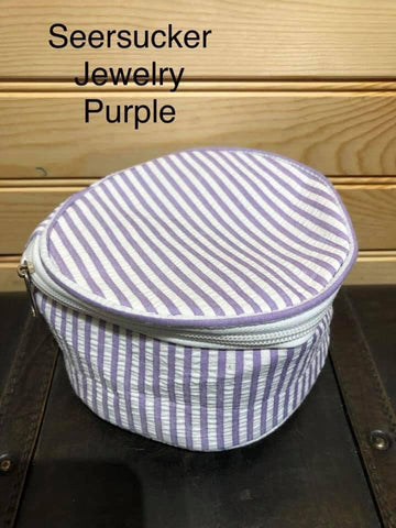 Seersucker Round Jewelry Pouch - Purple