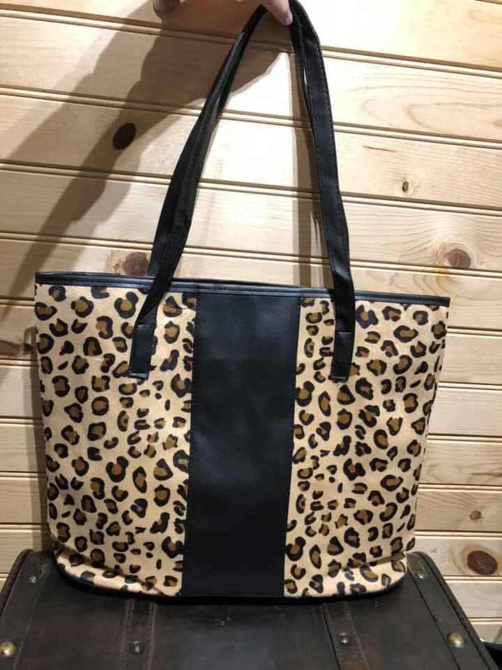 Leopard Tote with Monogram Stripe