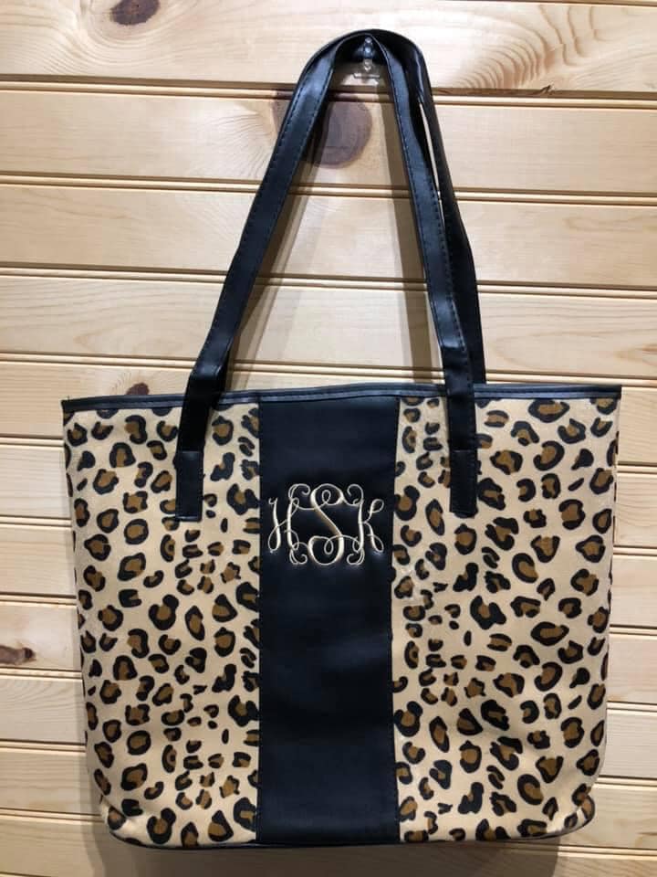 Leopard Tote with Monogram Stripe