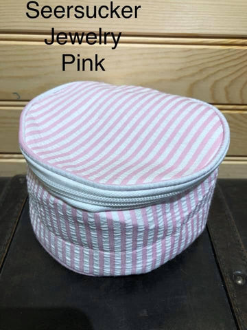 Seersucker Round Jewelry Pouch - Pink