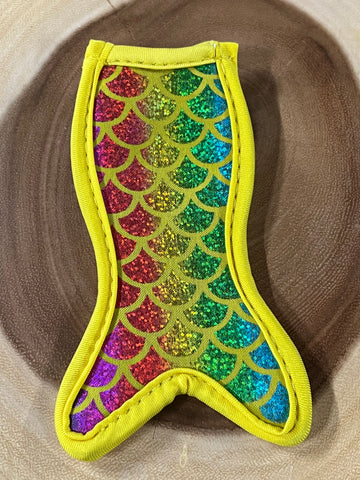 Mermaid Popsicle Holder -Yellow with Rainbow iridescent/Glitter Look