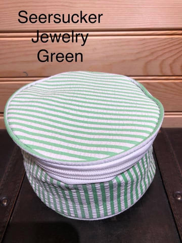 Seersucker Round Jewelry Pouch - Green