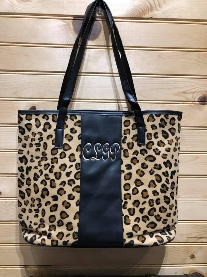 Leopard Tote with Monogram Stripe