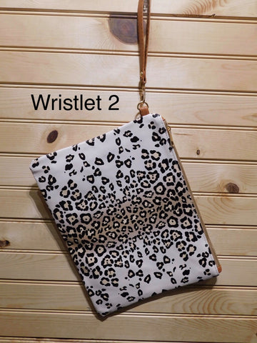 Vegan Leather Wristlet - Leopard with a Taupe accent
