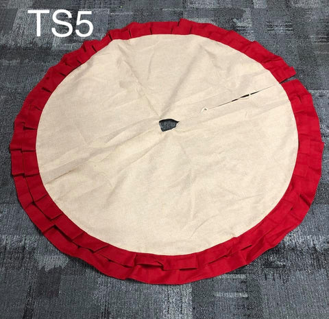 Tree Skirt - Faux Burlap with Red Ruffle