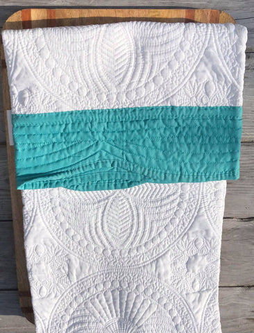 Heirloom Baby Quilt - White with Teal Trim