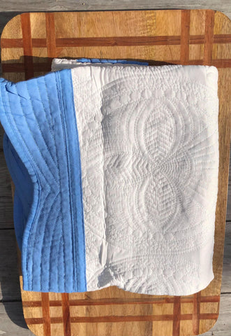 Heirloom Baby Quilt - White with Blue Trim (White Thread)