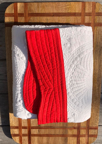 Heirloom Baby Quilt - White with Red Trim
