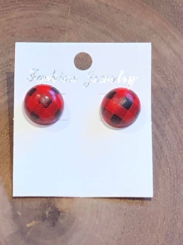 Red Buffalo Button Earring