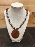 Wood Bead and White Buffalo Necklace with Wood Disc.