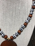 Wood Bead and White Buffalo Necklace with Wood Disc.