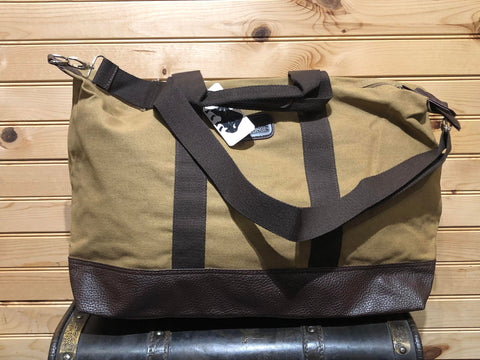 Canvas Duffle Bag with Strap - Khaki with Textured Vegan Leather