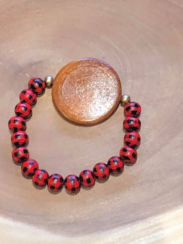 Red Buffalo with Wood Disc Bracelet