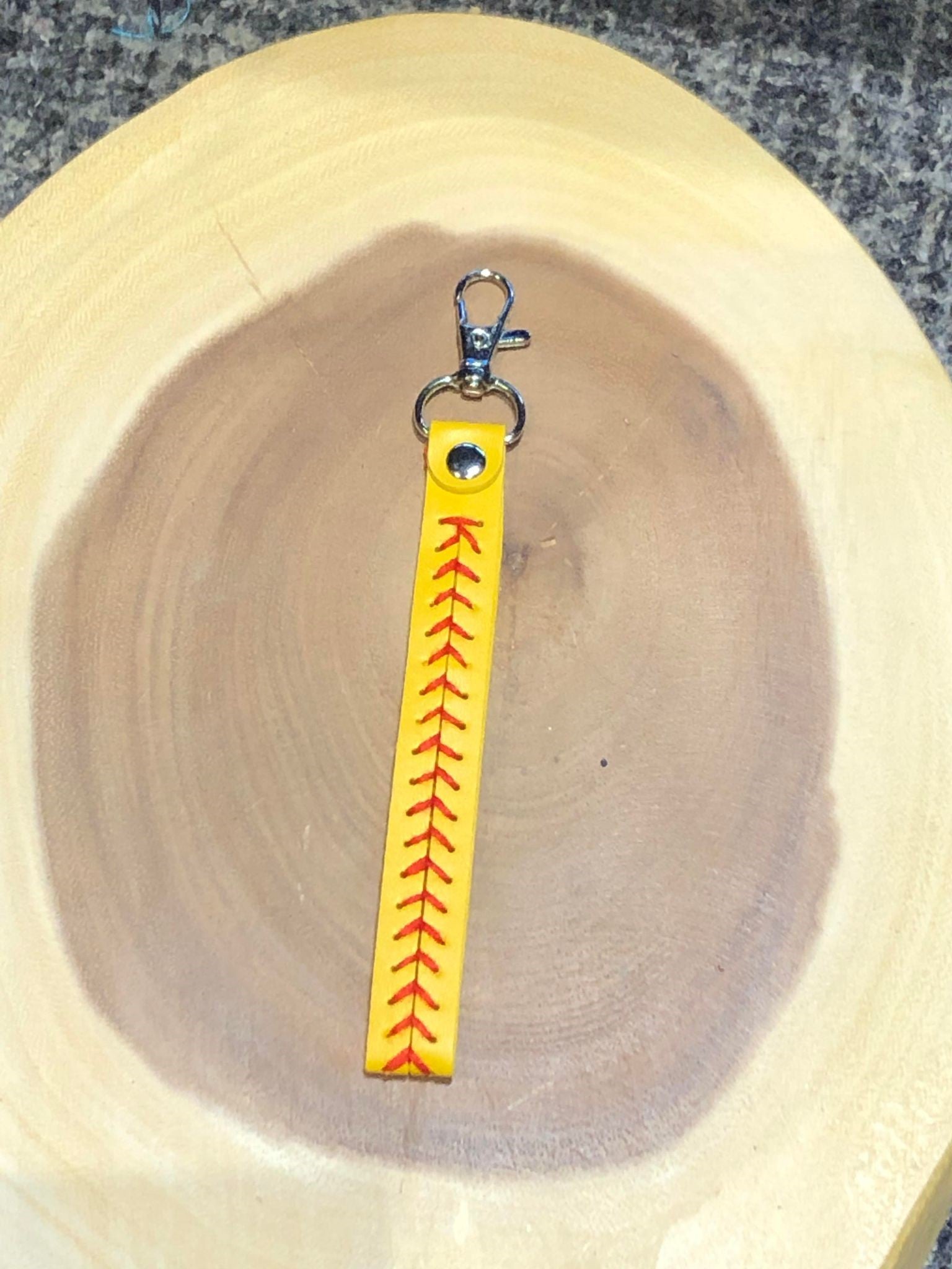 Wrist Strap with Clip - Yellow with Red Stitching - Softball