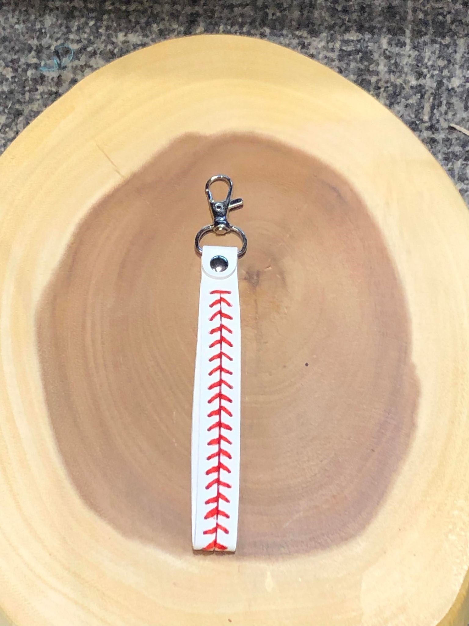 Wrist Strap with Clip - White with Red Stitching - Baseball