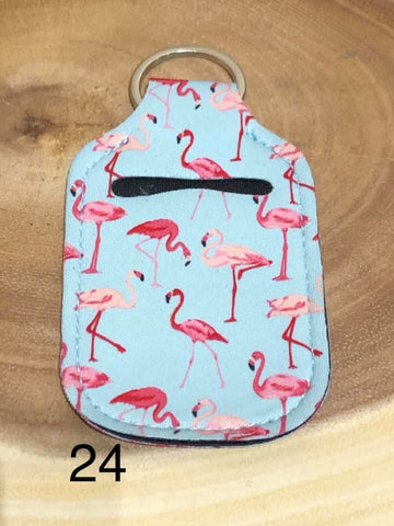 Neoprene Hand Sanitizer Keyring - #24 - Flamingos