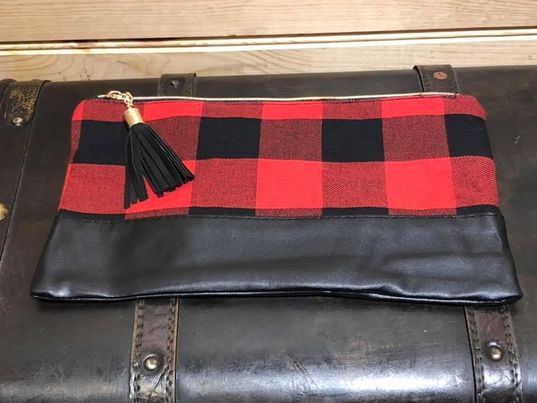 Red Makeup Bag - Black Vegan Bottom with Black Tassel