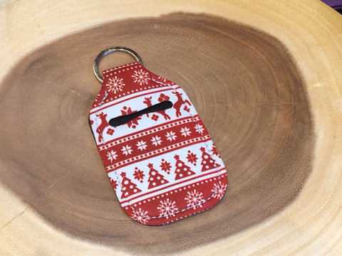 Christmas Sanitizer Keyring - Red and with with Deer, Snowflakes, and Christmas Trees