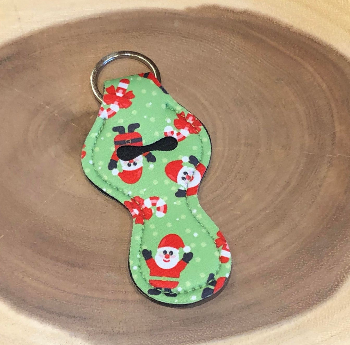 Christmas Chapstick Keyring - Green with Santa