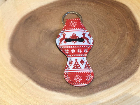 Christmas Chapstick Keyring - Red and with with Deer, Snowflakes, and Christmas Trees