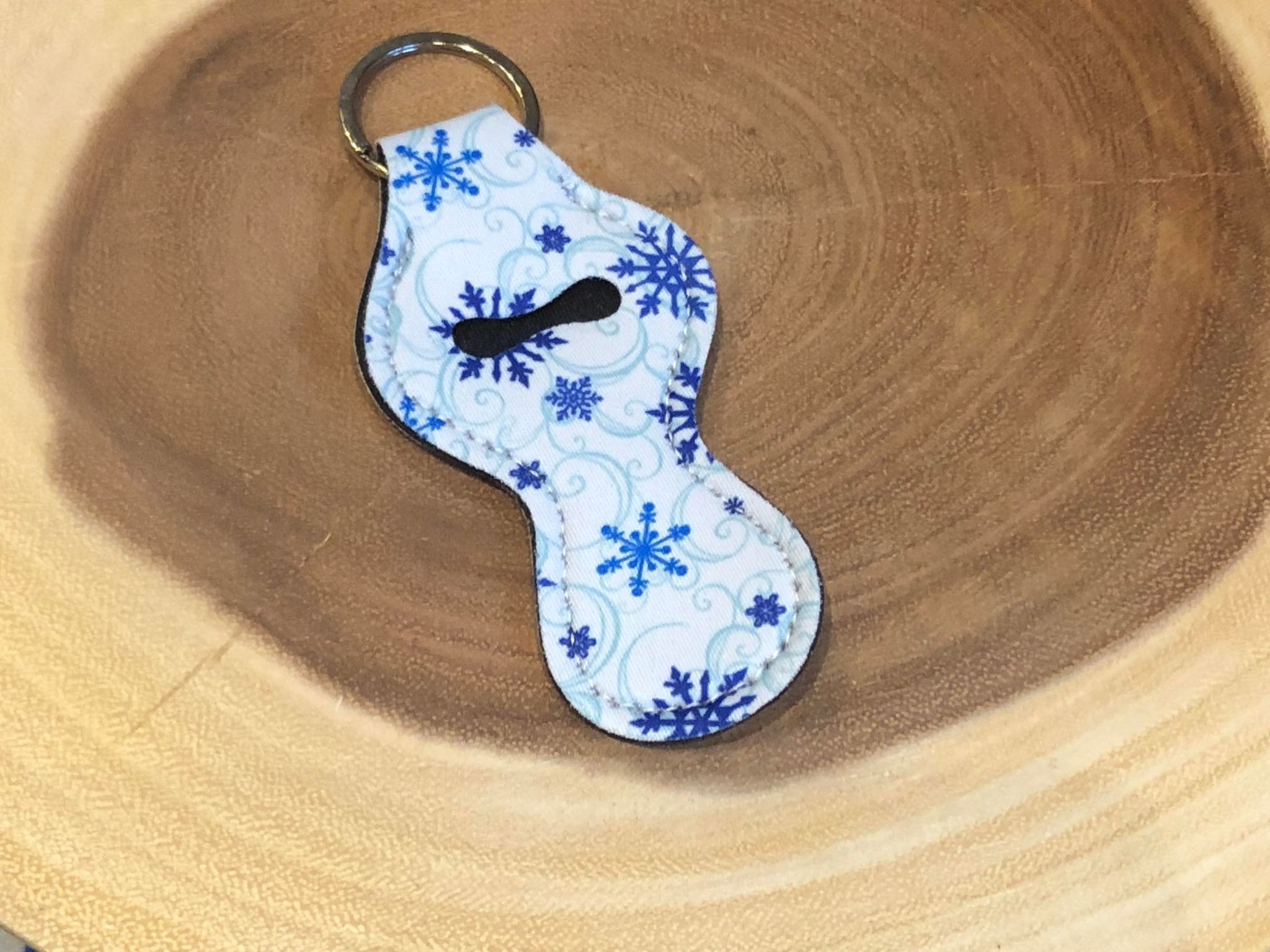 Christmas Chapstick Keyring - Blue Snowflakes