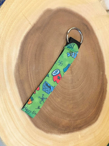 Christmas Key Fob - Green with Candy Cane, wrap Candy