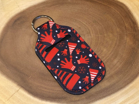 Christmas Sanitizer Keyring - Red and Blue Stocking Cap and Gloves