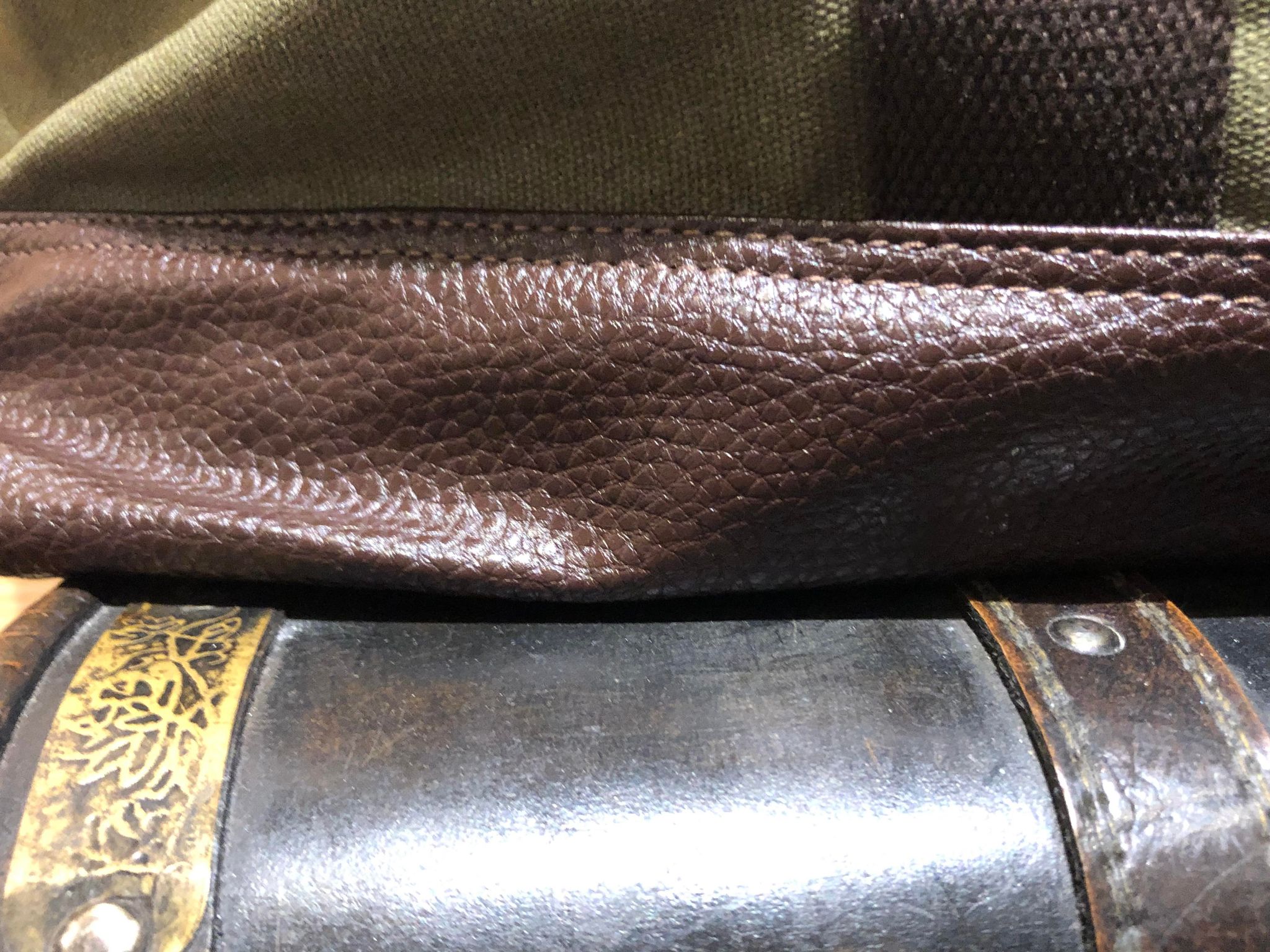 Canvas Duffle Bag with Strap - Army Green with Texture Vegan Leather