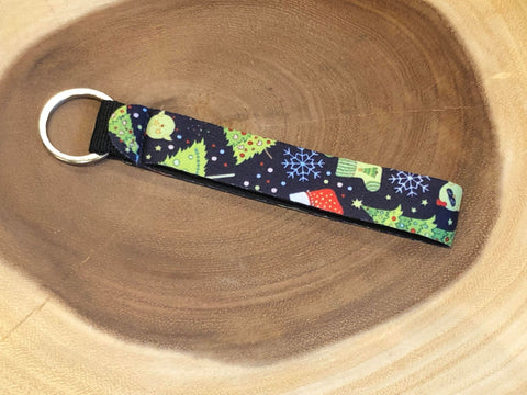 Christmas Key Fob - Blue with Tree and Stockings