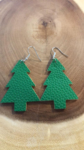 Christmas Vegan Leather Tree Earring - Texture Green